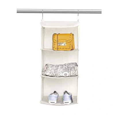 Image of BrilliantJo Hanging Storage with 3 Shelves Wardrobe Closet Organiser, Unit for Clothes Beige(30 x 30 60cm)
