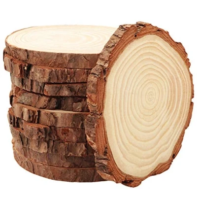 Image of Kurtzy 10 Pack of 10mm Thick Unfinished Natural Wood Slices 11cm Diameter Rustic Wooden Log Discs with Bark &amp; Smooth Finish for Arts Crafts, DIY, Coasters, Decorations, Christmas Ornaments
