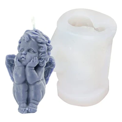 Image of Veeteah Angel Candle Mold Realistic Cherub Shaped Silicone Mold,Baby Soap Cake Decoration Fondant Baking Tool Resin Mould