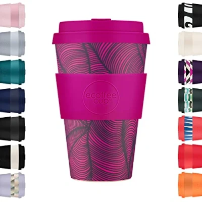 Image of Ecoffee Cup 14oz 400ml Reusable Eco Friendly 100% Plant Based Coffee with Silicone Lid &amp; Sleeve Melamine Free Biodegradable Dishwasher/Microwave Safe Travel Mug, Otrobanda
