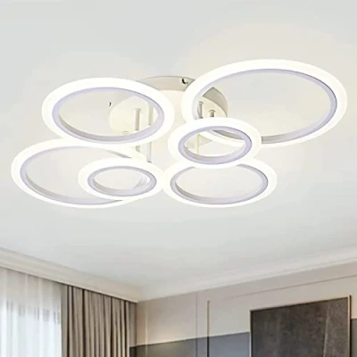Image of EFPD Modern LED Ceiling Light Dimmable Remote Control 6 Ring 72W 6400LM, for Living Room, Bedroom, Kitchen, Dining White, 3000 6500K