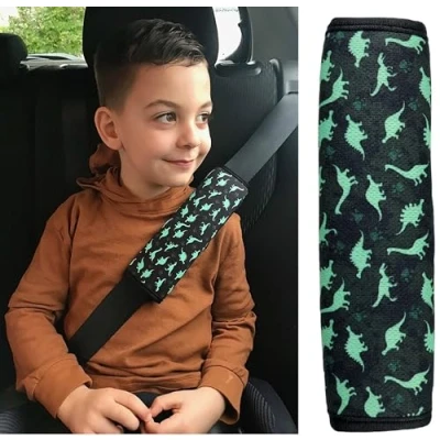 Image of HECKBO 1x Kids Car Seat Belt Pads Protectors Dinosaur for and Babies Ideal Any Booster Bicycle