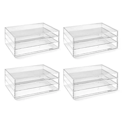 Image of OSCO Landscape Clear Acrylic 3 Tier Papersorter 4 Pack A4 Document Storage Filing Drawers Paperwork Organiser Desk Tidy Lego Sorter Coffee Capsule Pods Holder H13 x D23 W33 cm