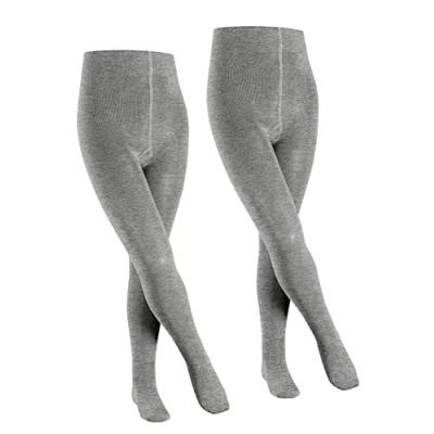 Image of FALKE Unisex Kids Family 2 Pack K TI Cotton Plain Pairs Tights, Grey (Light 3400), 9 11.5
