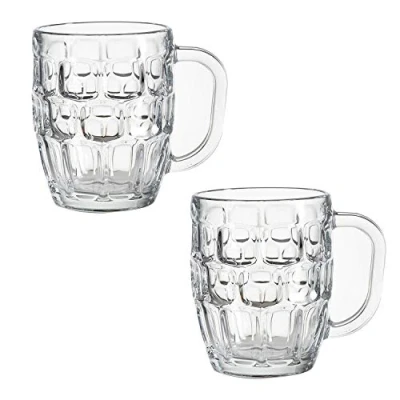 Image of Classic Beer Half Pint Mugs Glass Pot Pub Bar Style Tankard Handle Stein Dimple (2)