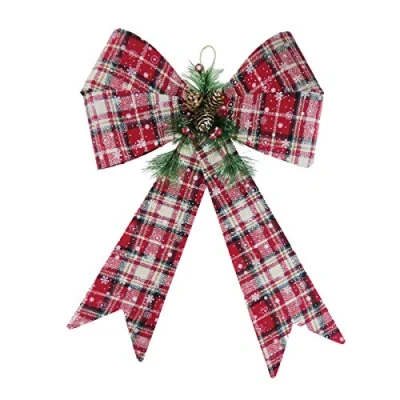 Image of Davies Products Ltd Large Red Tartan Bow with Fir &amp; Pine Cones Christmas/Wedding Decoration