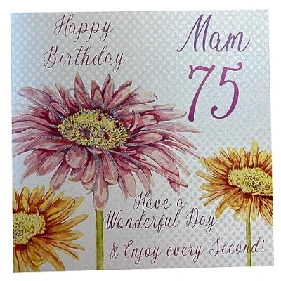 Image of WHITE COTTON CARDS Happy 75 Mam Have a Wonderful Day, Handmade 75th Birthday Card (Pink, Gerbra)