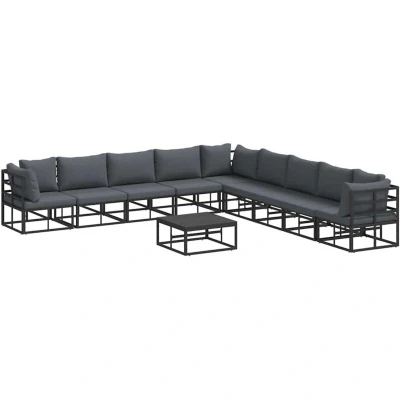 Image of vidaXL Garden Sofa Set 10 pcs Black 70 x 32 cm Aluminium