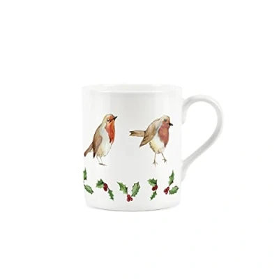 Image of Purely Home Christmas Festive Robins &amp; Holly Design Small Fine Bone China White Mug Coffee/Tea Xmas Present Gift