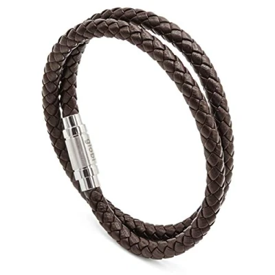 Image of globi Leather Bracelet For Men Genuine Wrap Braided Cuff Bangle with Magnetic Stainless Steel Clasp Men/Women, 7.5 Inch, Leather, no