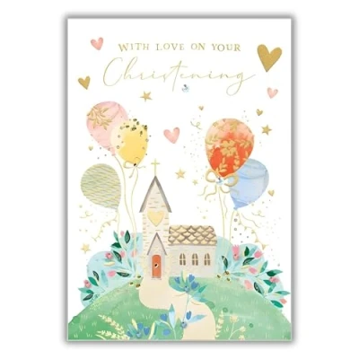 Image of Christening Congratulations Card For Girls Her Special Finishes and Embellishments Balloon Love Hearts Design Made in the UK Eco Friendly