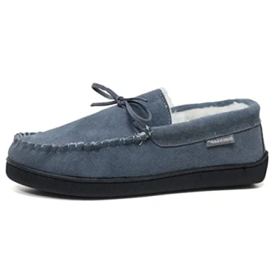 Image of DUNLOP Mens Joshua Suede Leather Warm Comfy Moccasin Memory Foam Slippers (Grey 9)