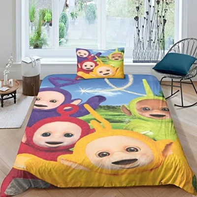Image of BYTUGI Teletubbies 3D Printed Bedding Duvet Cover with Zipper Closure for Set, Soft Microfiber Kids Teens Adults Quilt Single（135x200cm）