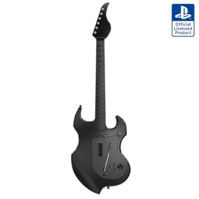 Image of PDP RIFFMASTER Wireless Guitar Controller for PlayStation 5 and 4, PS5/PS4, Rock Band Audio Jack, Rechargeable Battery, Officially Licensed by Sony Black