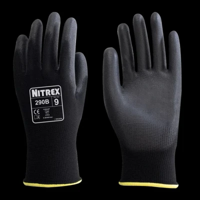 Image of NITREX 290B Work and Safety Gloves 10 Pairs General Handling with PU Palm Coating, Abrasions Tearing Protection, Maximum Grip, Mechanical Industrial Size 8
