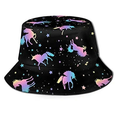 Image of Bucket Hats Fashion Sun Cap Packable Outdoor Fisherman Hat for Women and Men, Unicorn Star Silhouettes Pattern, One size