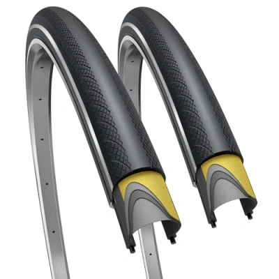 Image of Fincci Pair Reflective 700x28c Foldable Tyres 28 622 ETRTO 60TPI with 1mm Antipuncture Protection 700x28 Bike Tyre for Cycle Race Road Racing Touring Bicycle (Pack of 2)