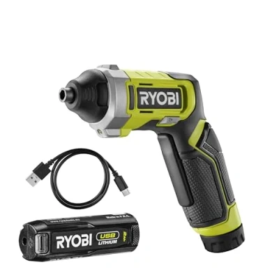 Image of Ryobi RSD4 120T 4V USB 2.0Ah Lithium Battery Screwdriver + Charger, Swivel Head, Dual LED Indicator, Rechargeable Cable