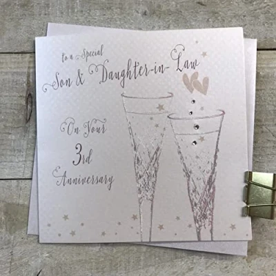 Image of Son &amp; Daughter in Law 3rd Leather Wedding Anniversary Flutes by White Cotton Cards
