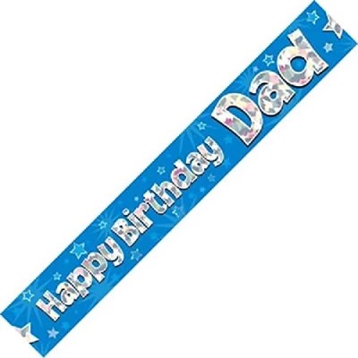 Image of OakTree 625068&quot; Happy Birthday Dad Foil Holographic Banner, Blue, 9 ft