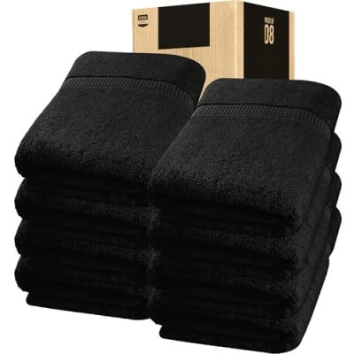 Image of Utopia Towels Premium Jumbo Bath Sheet (90 x 180 cm, 8 Pack) 100% Ring Spun Cotton Highly Absorbent and Quick Dry Extra Large Super Soft Hotel Quality Towel (Black)