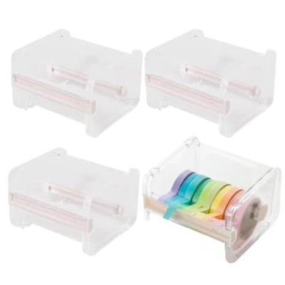 Image of Orimommth 4 Pack Masking Tape Dispenser Transparent Visible Desktop Multi Washi Storage Dispenser,Tape Cutter,Roll Holder