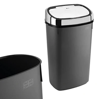 Image of Dihl UK MADE 50L Anthracite Grey Sensor Bin with Chrome Silver Lid Kitchen Waste Dust Automatic Motor