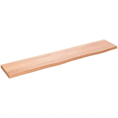 Image of vidaXL Wall Shelf in Rustic Style Solid Oak Wood with Varnish Finish, Handmade, Live Edge, Light Brown Colour, Dimensions of 100x20x2 cm, Max Load 20 kg