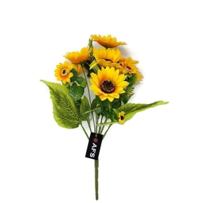 Image of Mixed Head Yellow Artificial Sunflower Bush x 40cm Summer Flower Arrangement