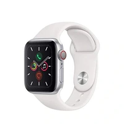 Image of Apple Watch Series 5 40mm (GPS + Cellular) Silver Aluminium Case with White Sport Band (Renewed)