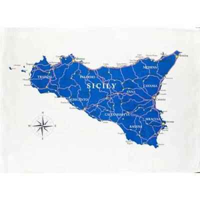 Image of Half a Donkey Map of Sicily large cotton tea towel
