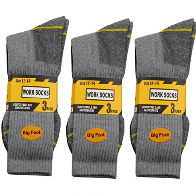 Image of WORK Socks Men&#039;s Thick Heavy Duty Reinforced Heel Sizes 12 14 Black 9 Pairs