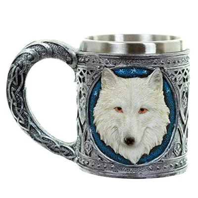 Image of Puckator Decorative White Wolf Tankard Presents for Men Norse Nordic Viking Cup Mug Pagan Gifts Keepsake Gift Dads Beer Large Drinking Glasses Man Present Dad Mens Stuff
