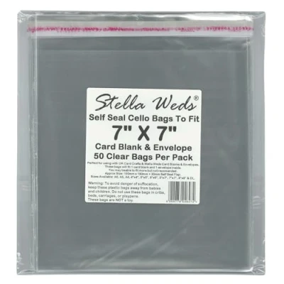 Image of Clear Self Seal Bags To Fit 7x7 Card Blank &amp; Envelope x 50 Per Pack Cello Packing Bags, Cookies, Sweets, Gifts, Jewellery