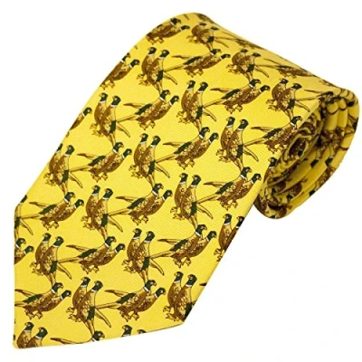 Image of Bisley Pheasants Solid Yellow Silk Tie Shooting and hunting