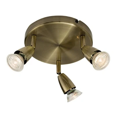 Image of Amalfi 3 Way Decorative Antique Brass GU10 LED Compatible Round Adjustable Ceiling Spotlight