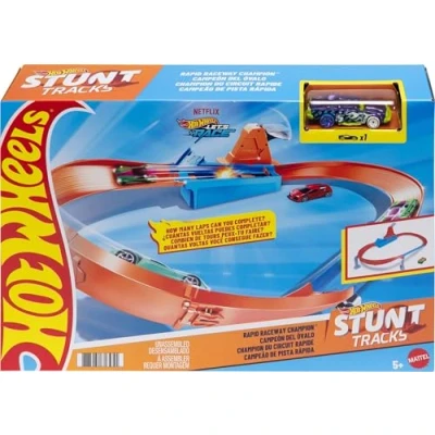 Image of Hot Wheels Rapid Raceway Champion Action Championship Track Speed Boost Oval Ages 4 and Older, GJM75, Orange