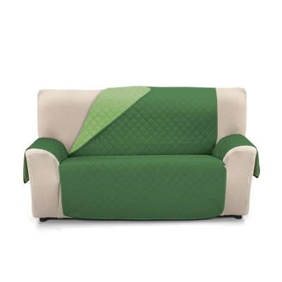 Image of Martina Home Quilted Sofa Cover Reversible Amber 4 Seater Olive Bottle