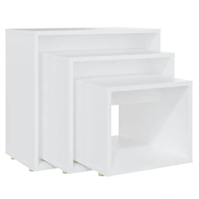 Image of vidaXL nesting tables 3 pcs white engineered wood living room furniture contemporary side/end with stackable space saving design