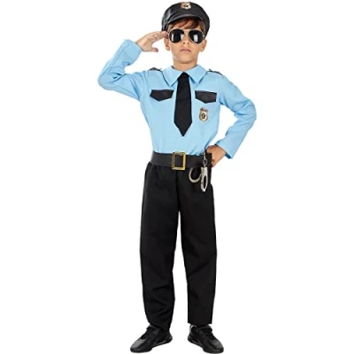 Image of Funidelia Police Costume for boy officer, Agent, FBI kids accessory fancy dress &amp; props Halloween, carnival parties Size 5 6 years Black