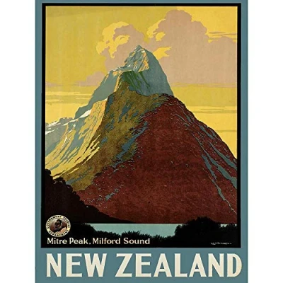 Image of Wee Blue Coo Travel Mitre Peak Milford Sound Zealand Lake Cloud Art Print Poster Wall Decor 12X16 Inch