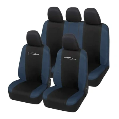 Image of Auto Accessori Lupex Universal Car Seat Covers, Racing Model, Set of Covers for Front and Rear Seats, Polycotton (Black Dark Blue)