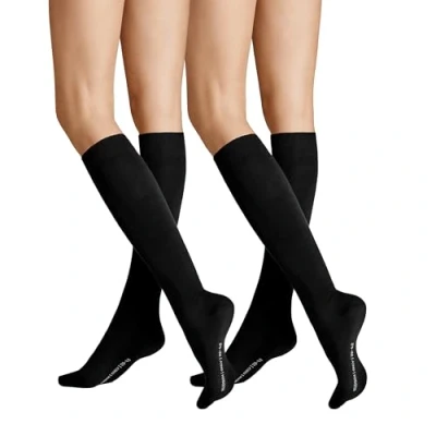 Image of Hudson Women&#039;s Pack of 2 100 DEN Knee High Socks Black 7