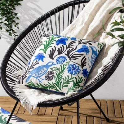 Image of furn. Aljento Floral Outdoor Filled Cushion Blue Size 43 cm x