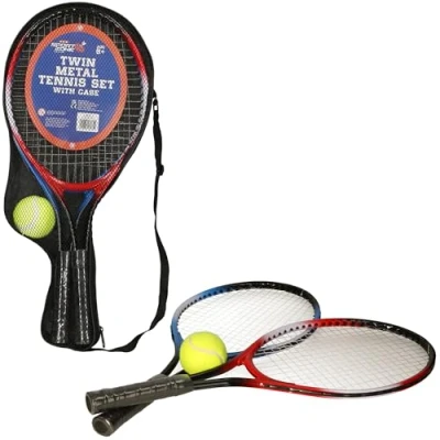 Image of A to Z Childrens Kids Metal Junior Tennis Set 2 Racket Raquets and 1 Ball Outdoor Toy Play Game