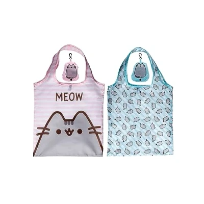 Image of Puckator Foldable Reusable Shopping Bag Pusheen Cat Design Folding Bags Tote Foldaway Fold Up in Pouch Family Beach