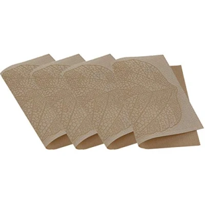 Image of Venilia Table Mat Feather Gold Place for Dining Room Mats Plate Coasters Placemats Woven Food Safe 45 x 30 cm Pack of 4 59098