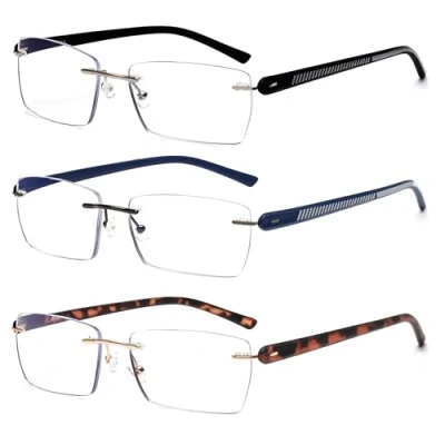 Image of JM 3 Pack Rimless Reading Glasses for Men Blue Light Blocking, Rectangle Lightweight Frameless Computer Readers +2.0