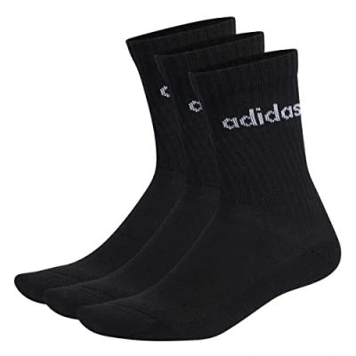 Image of adidas Unisex Linear Crew Cushioned 3 Pairs Socks, Black/White, XS