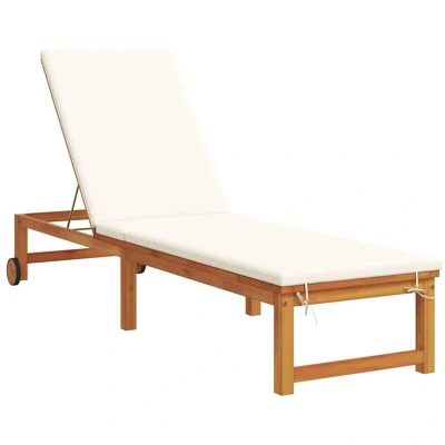 Image of vidaXL Sun Lounger with Cream Cushions Solid Wood Acacia